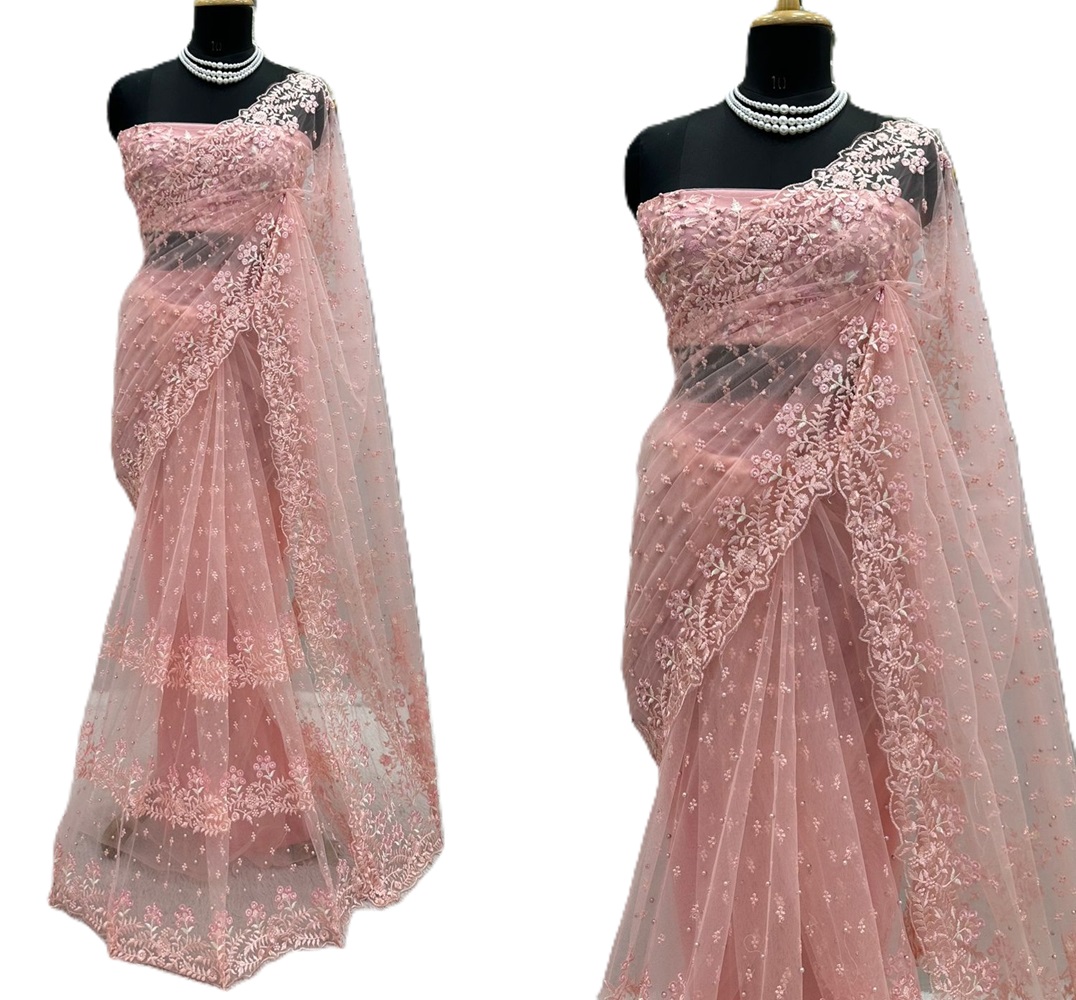 Soft Net Designer Saree with Pearl work 