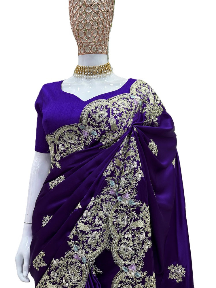Designer Japan Satin Saree with Coded Sequins