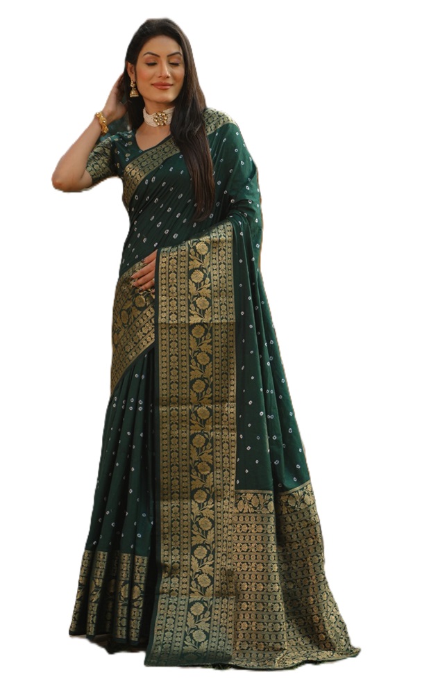 Pure Handmade Bandhej Kanjivaram Silk Saree