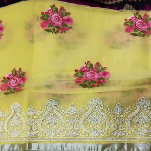 Malmal Organza Saree with Multicolor Thread Work : Phulia