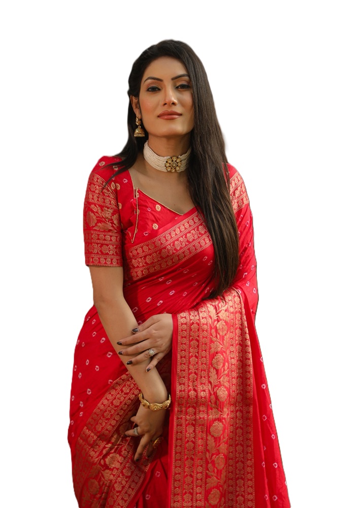 Pure Handmade Bandhej Kanjivaram Silk Saree