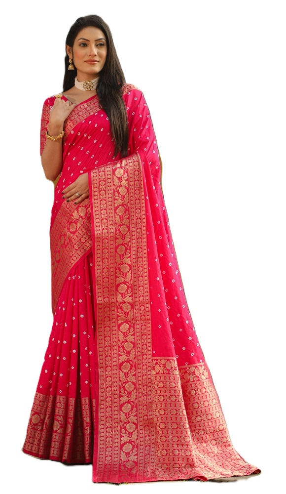 Pure Handmade Bandhej Kanjivaram Silk Saree