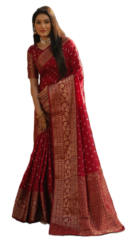 Pure Handmade Bandhej Kanjivaram Silk Saree