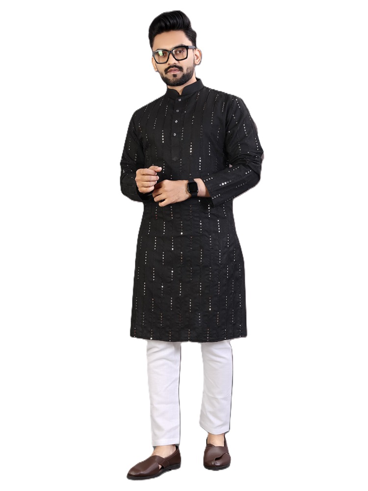 Mirror Work Cotton Kurta Pyjama Set