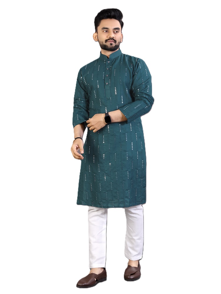 Mirror Work Cotton Kurta Pyjama Set