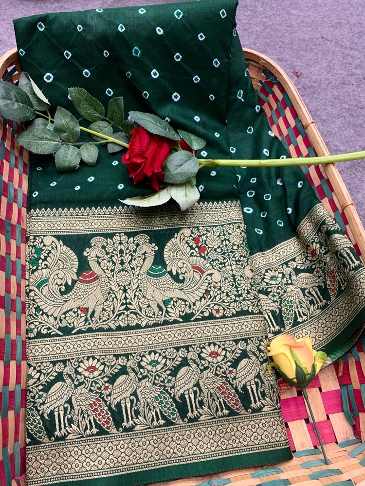 Bandhej Kanjivaram Silk Saree