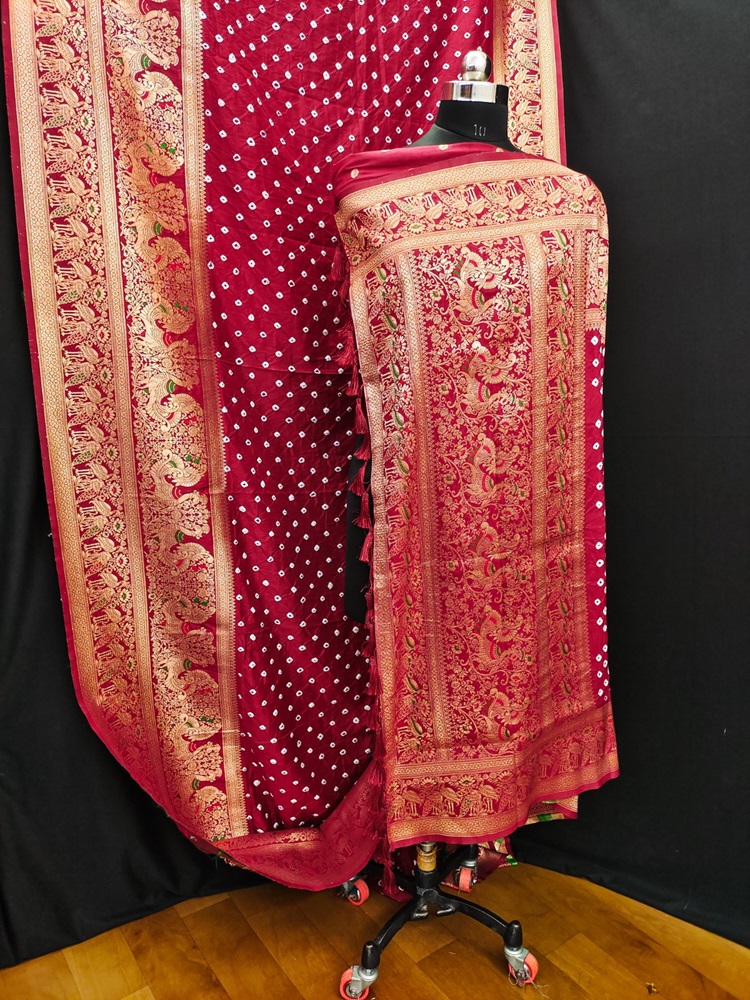 Bandhej Kanjivaram Silk Saree