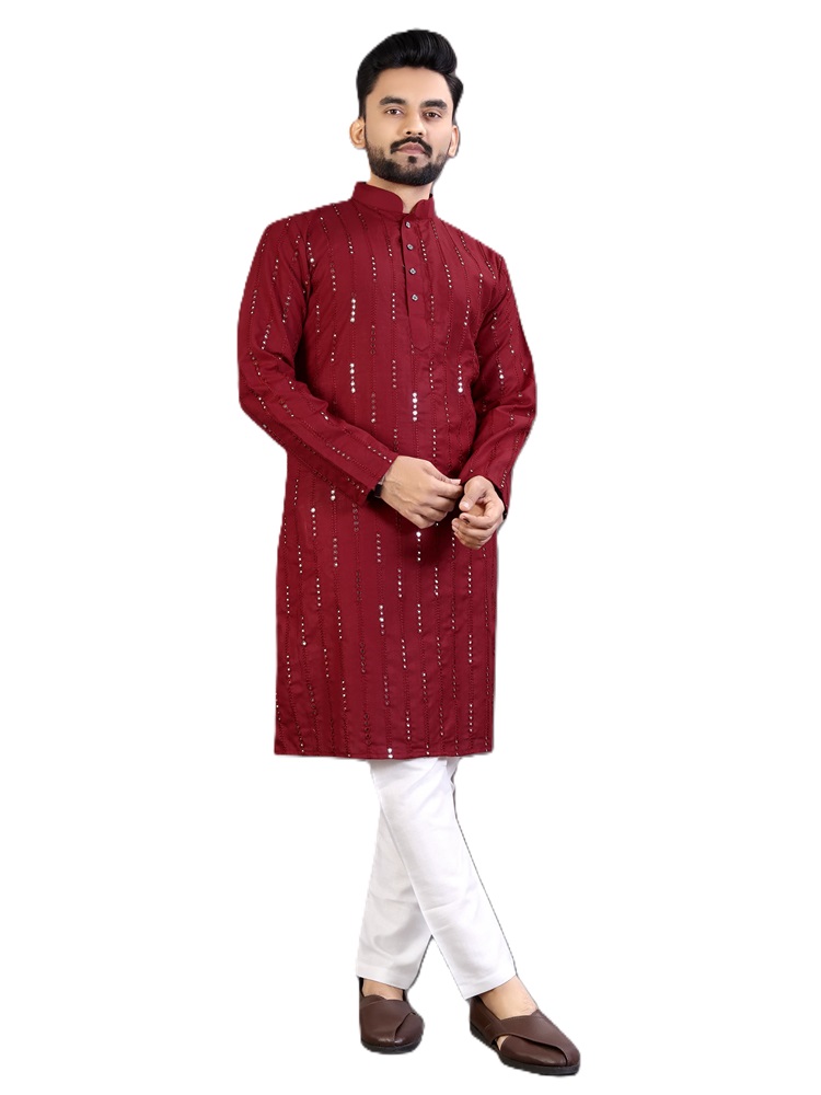 Mirror Work Cotton Kurta Pyjama Set