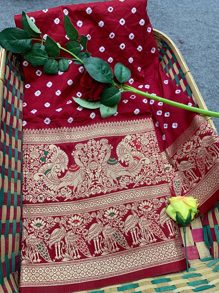 Bandhej Kanjivaram Silk Saree