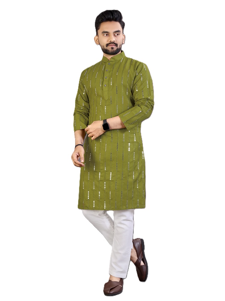 Mirror Work Cotton Kurta Pyjama Set