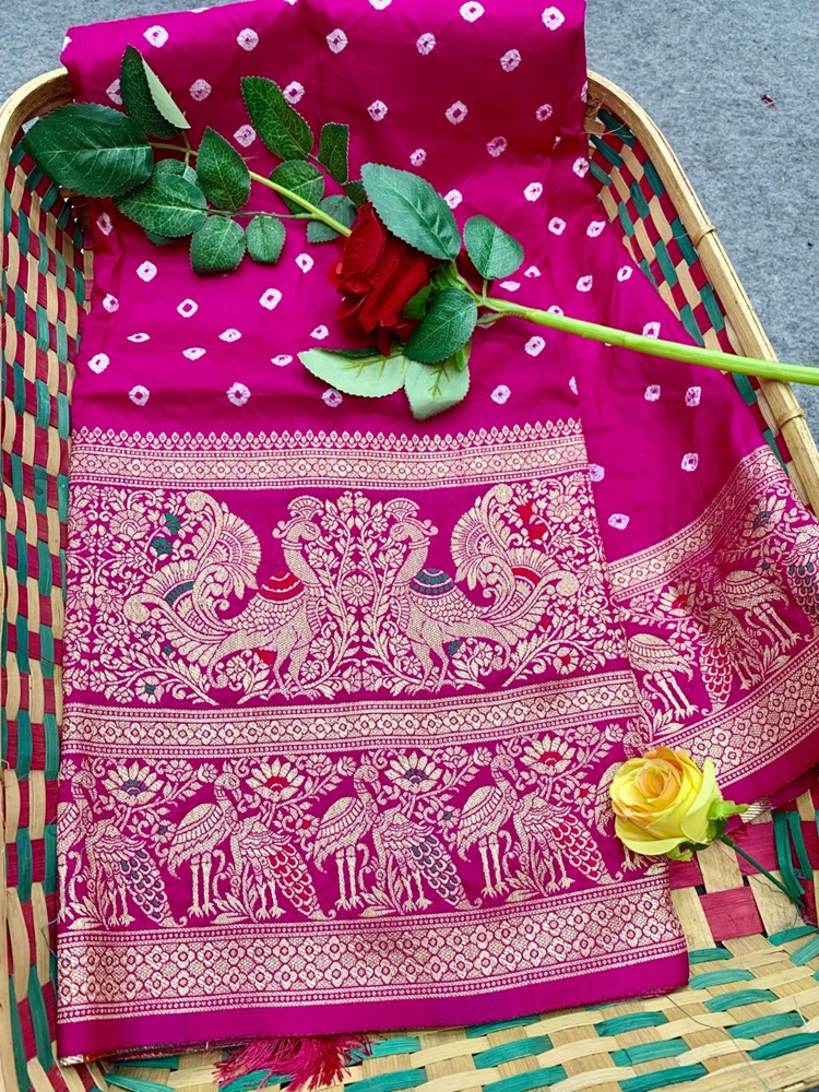 Bandhej Kanjivaram Silk Saree