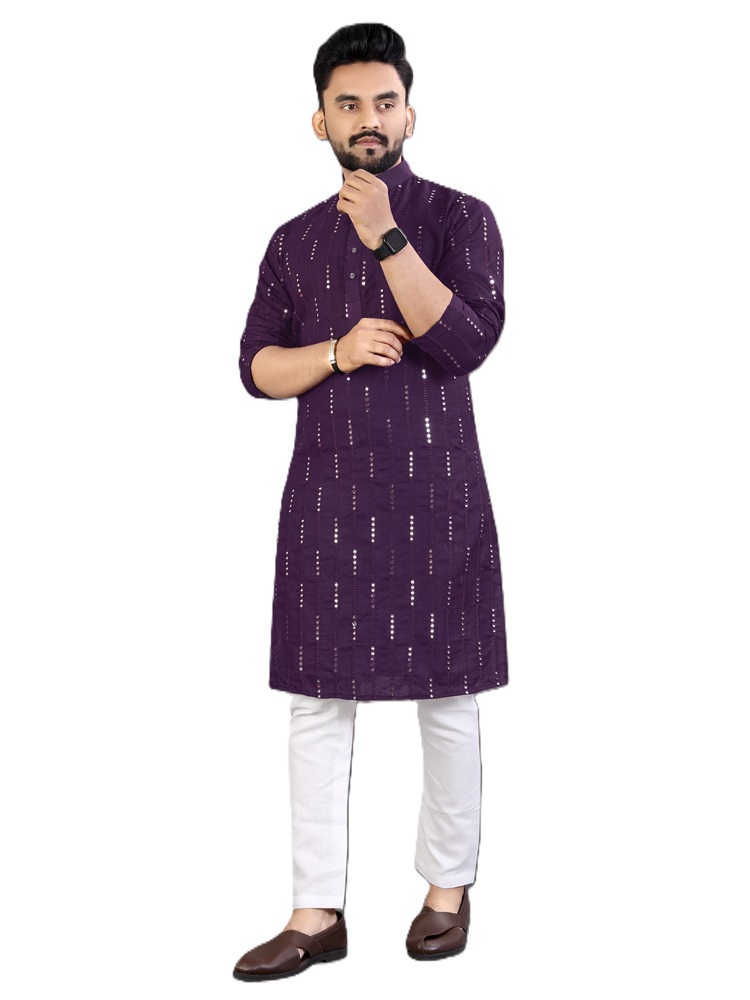Mirror Work Cotton Kurta Pyjama Set
