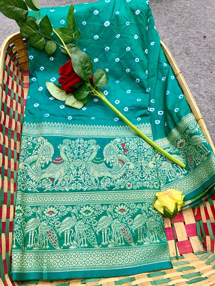 Bandhej Kanjivaram Silk Saree