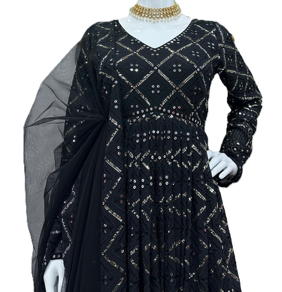 Exquisite Lucknowi Stitch Embroidery Top & Dupatta Set