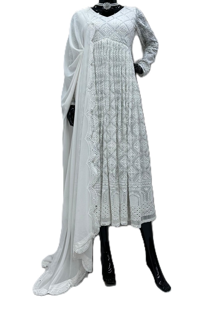 Exquisite Lucknowi Stitch Embroidery Top & Dupatta Set