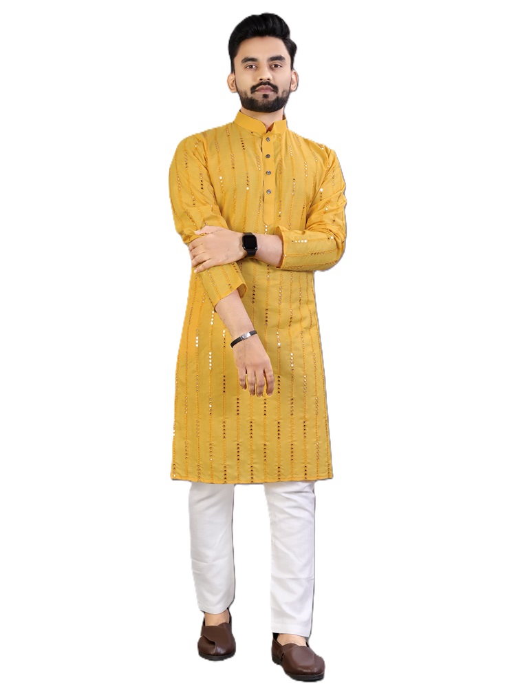 Mirror Work Cotton Kurta Pyjama Set