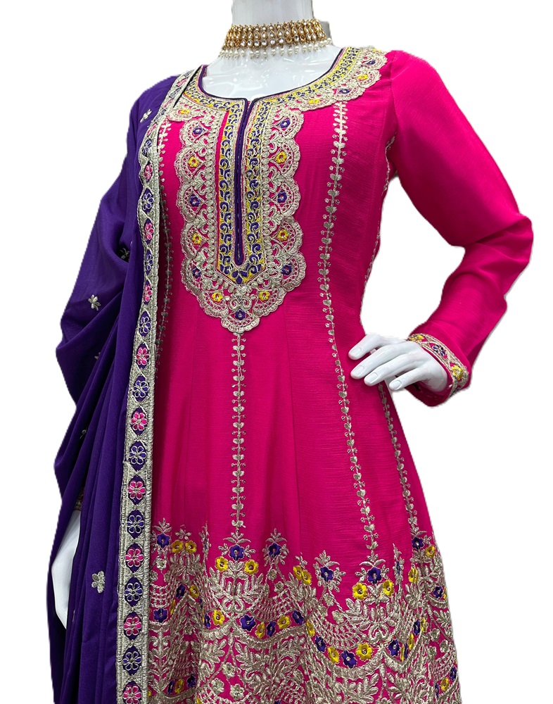 Chinon Silk Suit and Sharara with Sequin & Coding Work