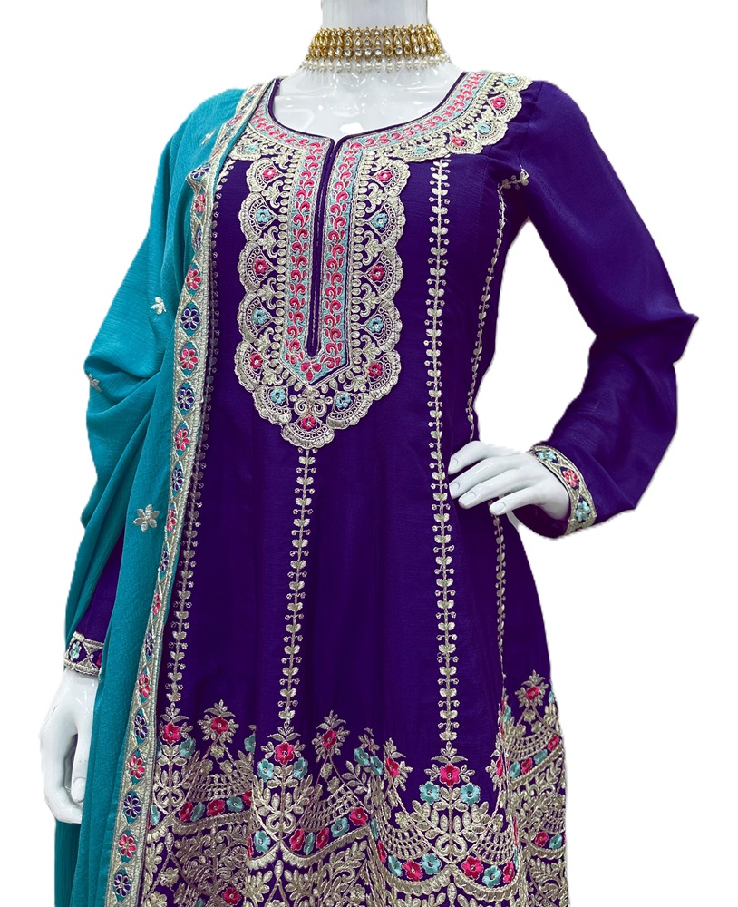 Chinon Silk Suit and Sharara with Sequin & Coding Work