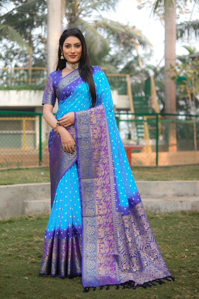 Bandhej Kanjivaram Silk saree