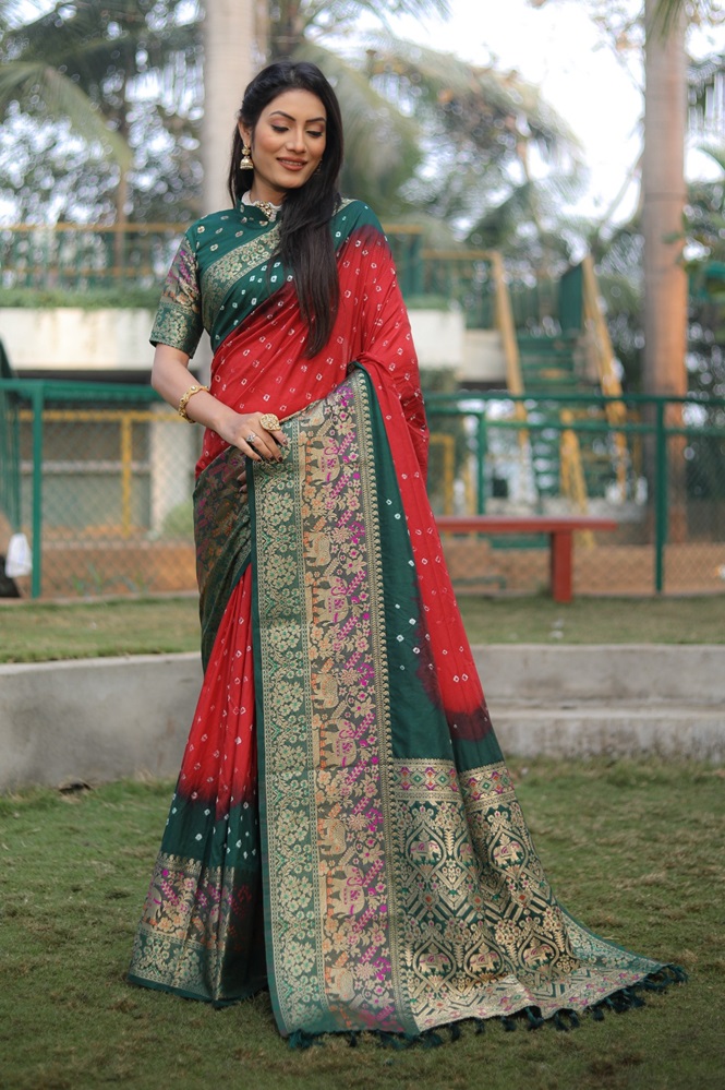 Bandhej Kanjivaram Silk saree
