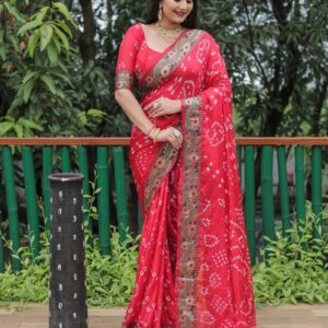 Pure Bandhej Tapeta silk saree: Bandhej Tapestry