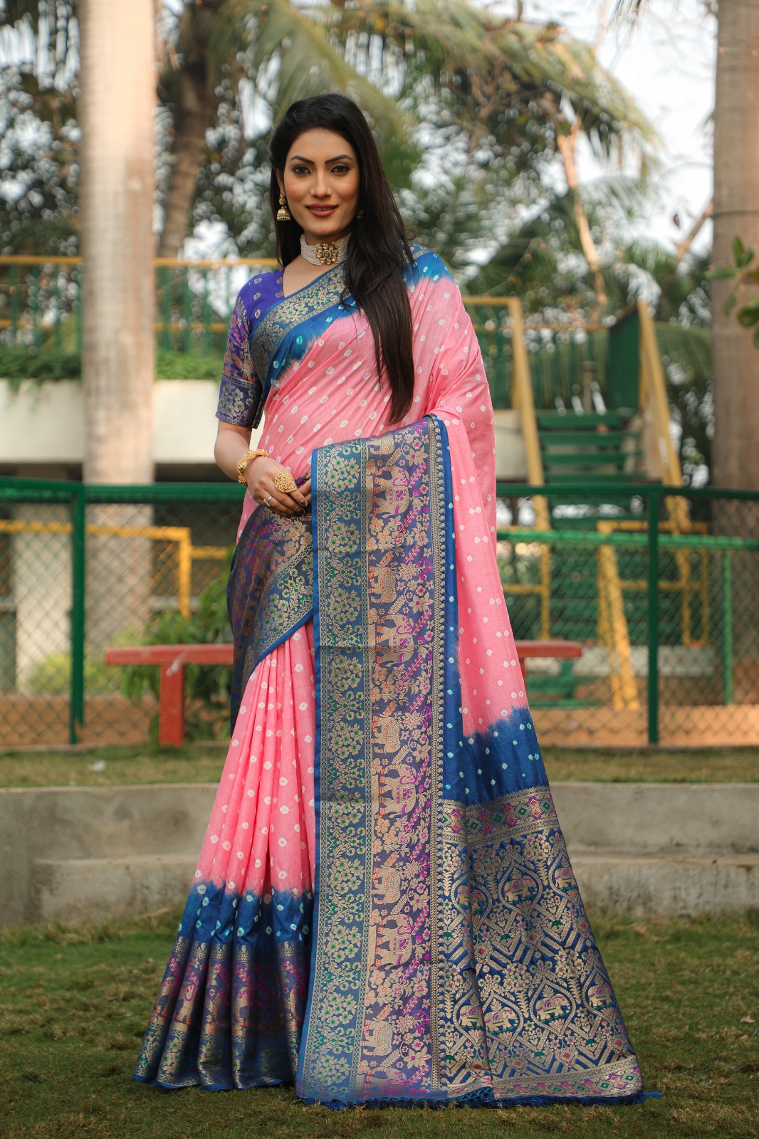 Bandhej Kanjivaram Silk saree