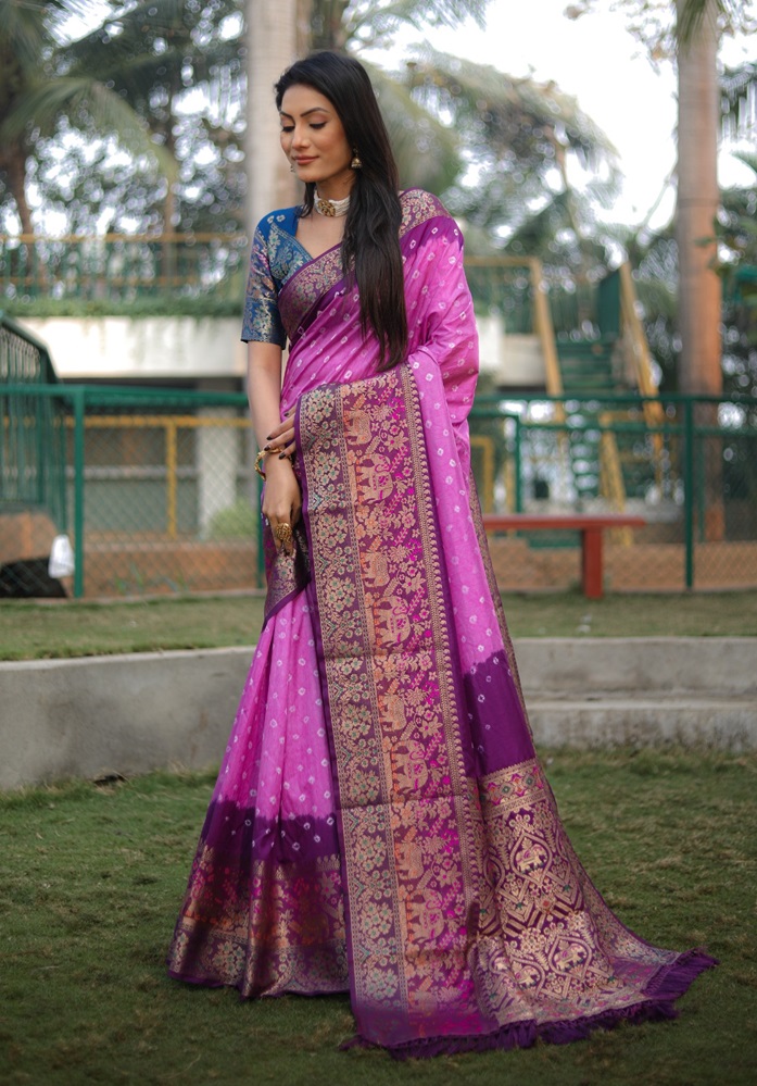 Bandhej Kanjivaram Silk saree