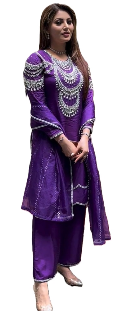 Chinon Silk Designer Kurta with Rivet Moti Work
