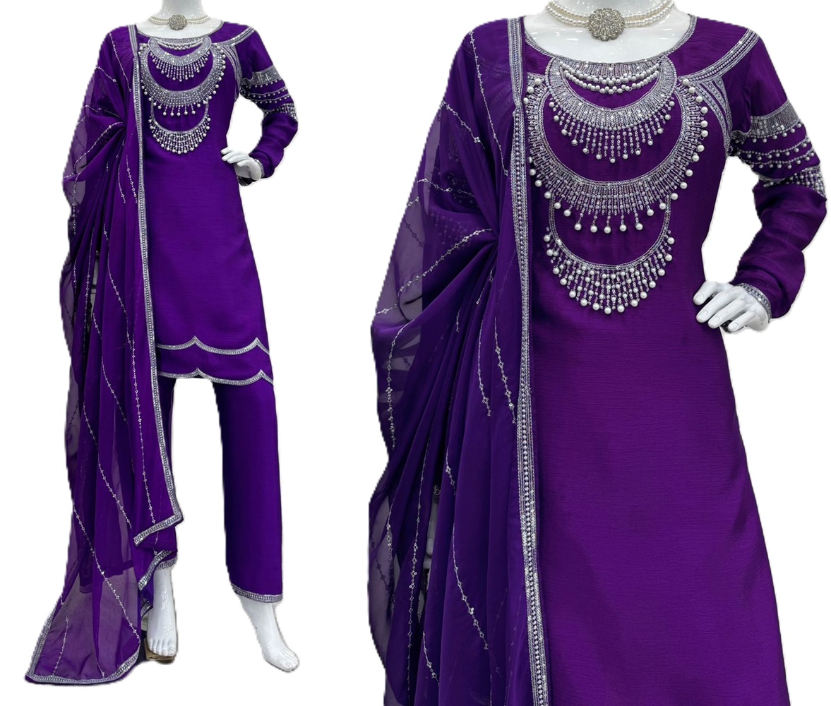 Chinon Silk Designer Kurta with Rivet Moti Work