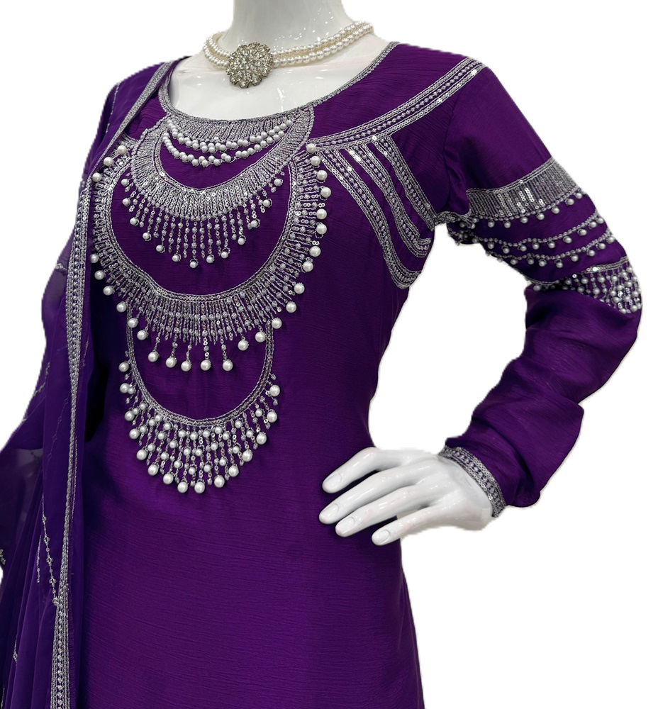 Chinon Silk Designer Kurta with Rivet Moti Work