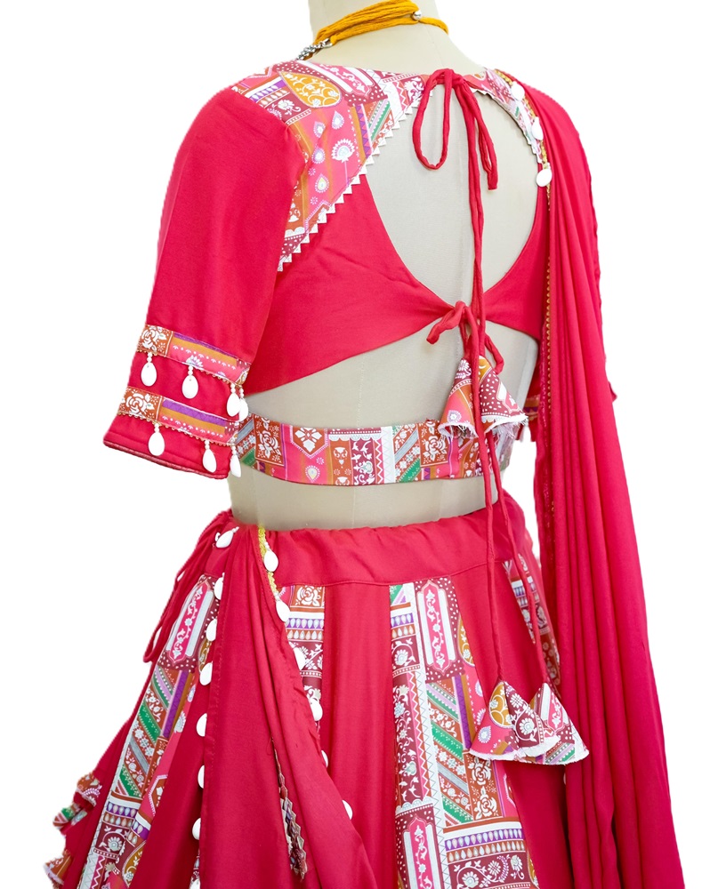 Digital Print Lehenga Choli Set with Kodi Lace Border