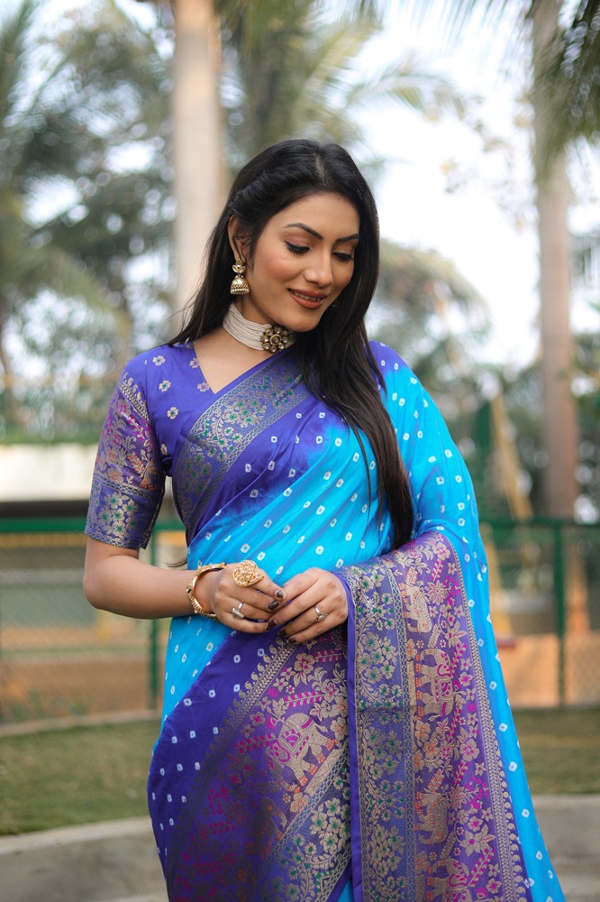 Bandhej Kanjivaram Silk saree