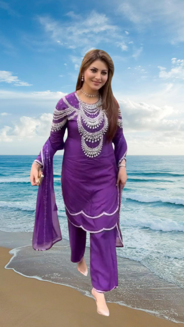 Chinon Silk Designer Kurta with Rivet Moti Work