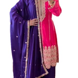 Chinon Silk Suit and Sharara with Sequin & Coding Work