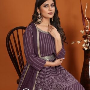 Georgette Ankle-Length Gown with Embroidery
