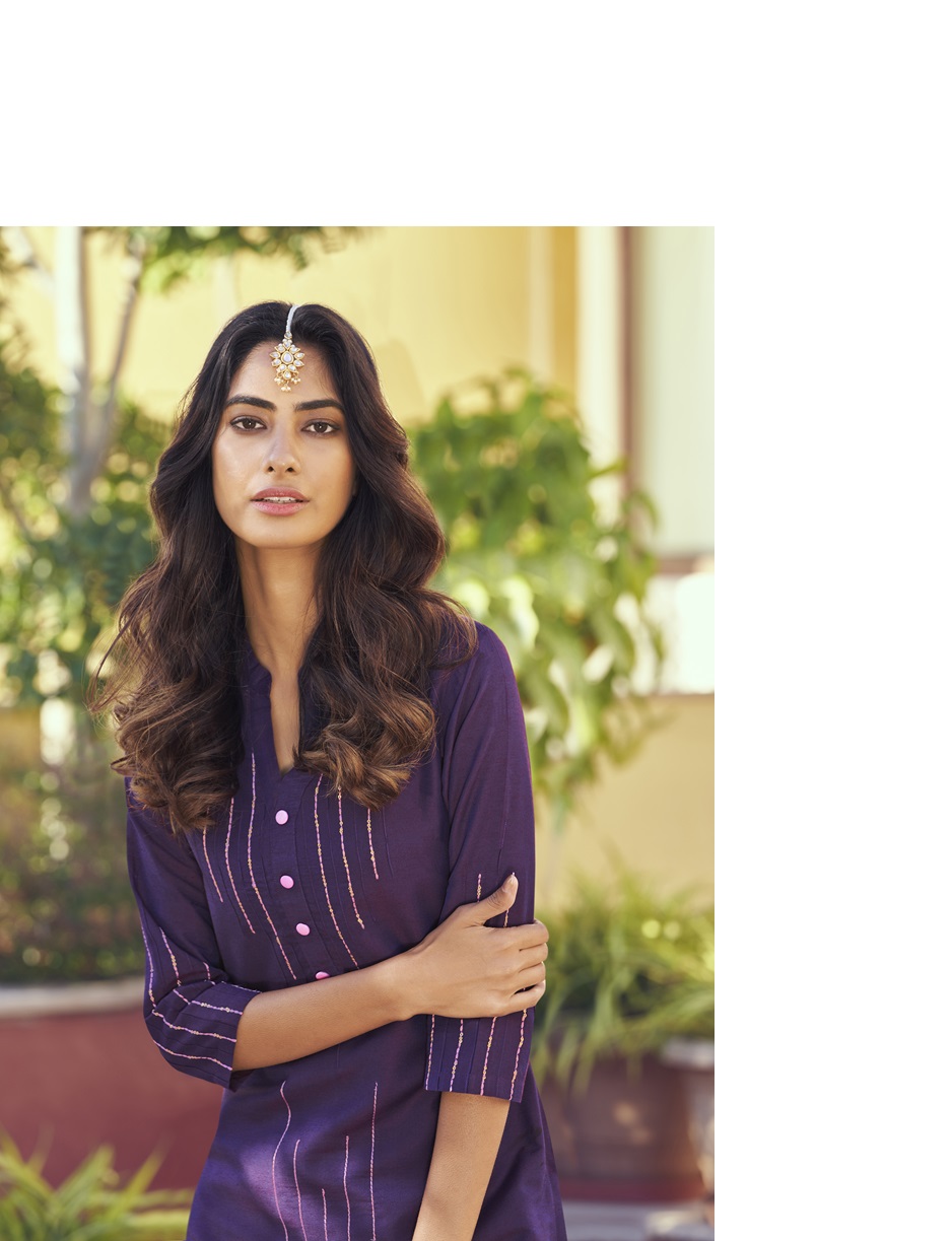 Roman Silk Kurti and Pant Set,