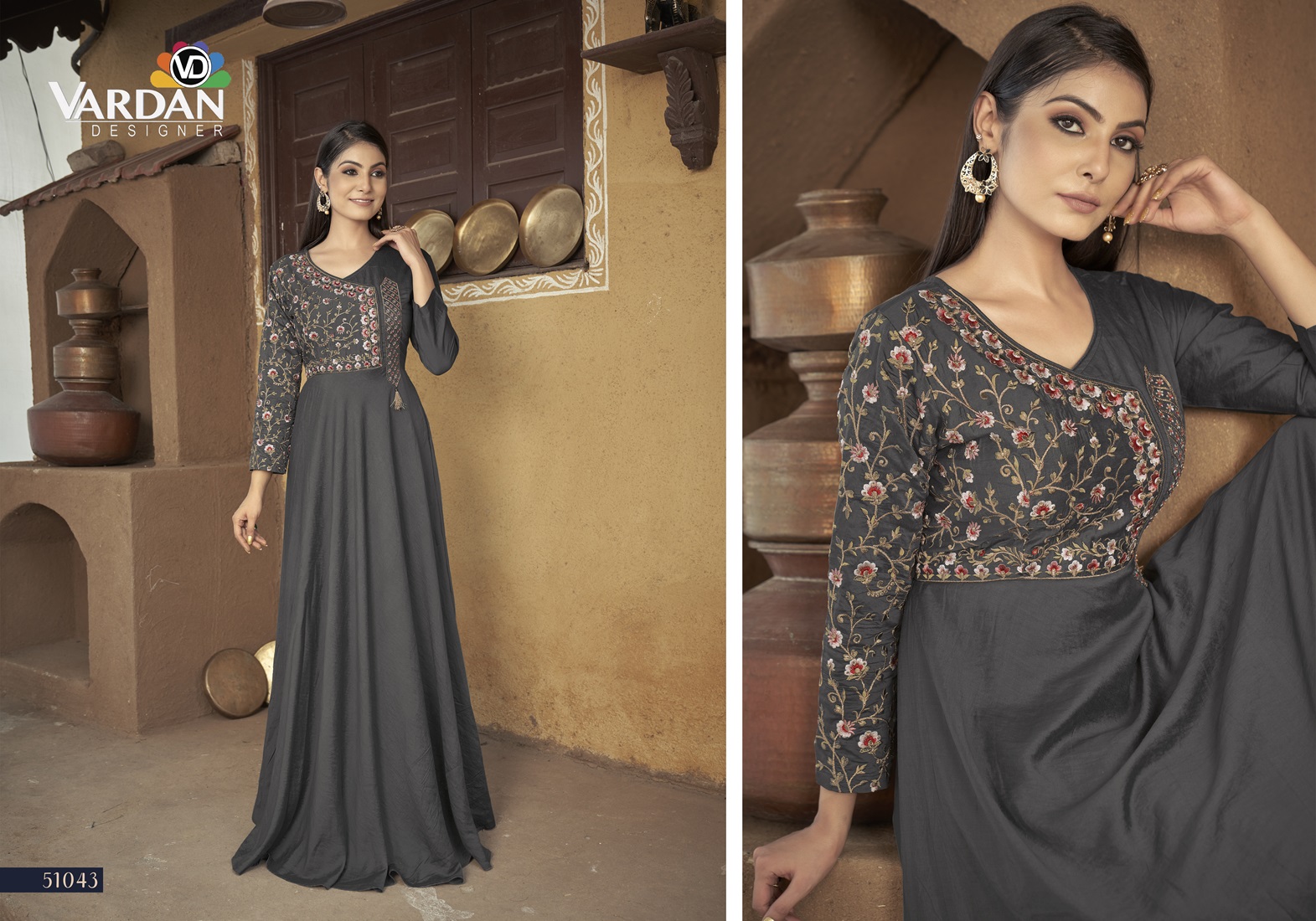 Designer Ankle-Length Gown with Heavy Embroidery