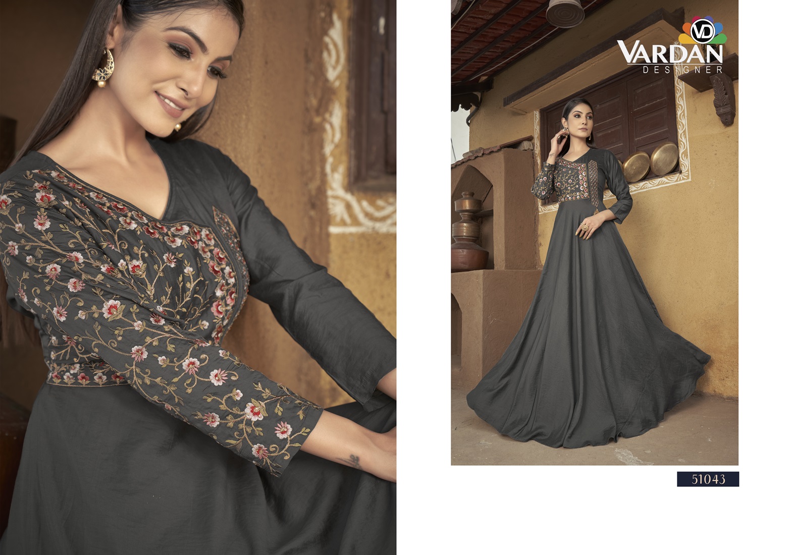 Designer Ankle-Length Gown with Heavy Embroidery