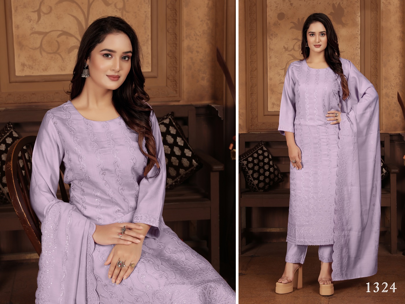 Chanderi Dress with Embroidery & Sequin Work