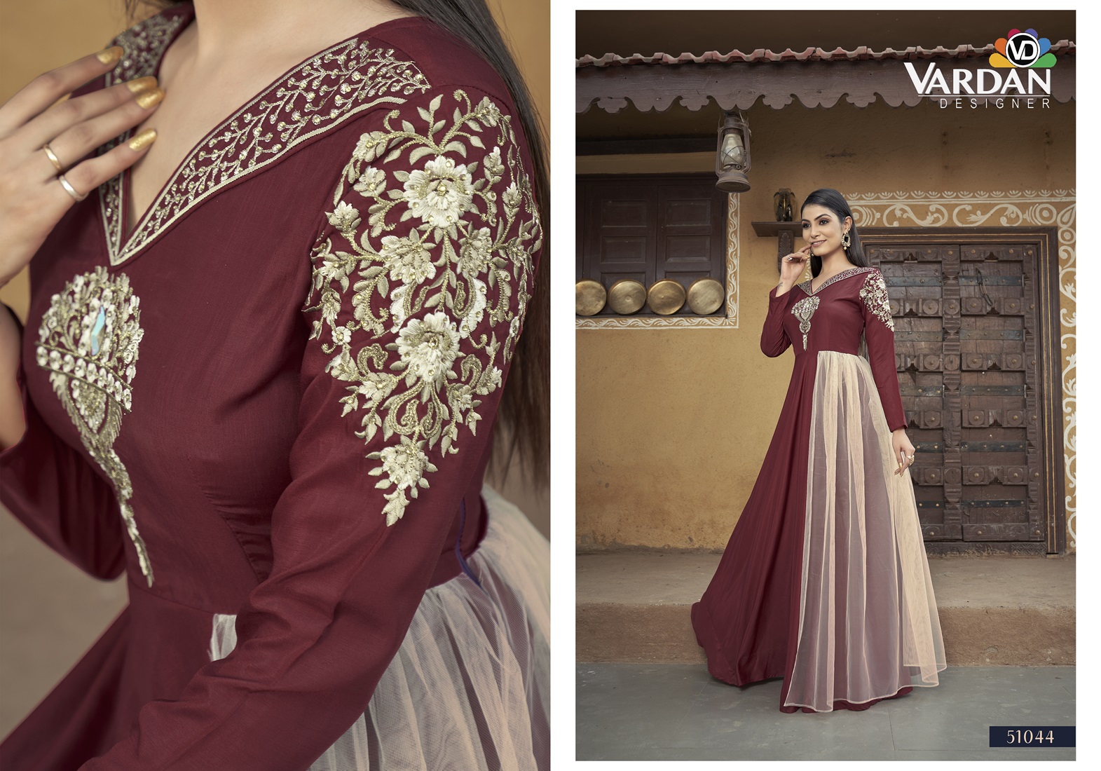 Designer Ankle-Length Gown with Heavy Embroidery