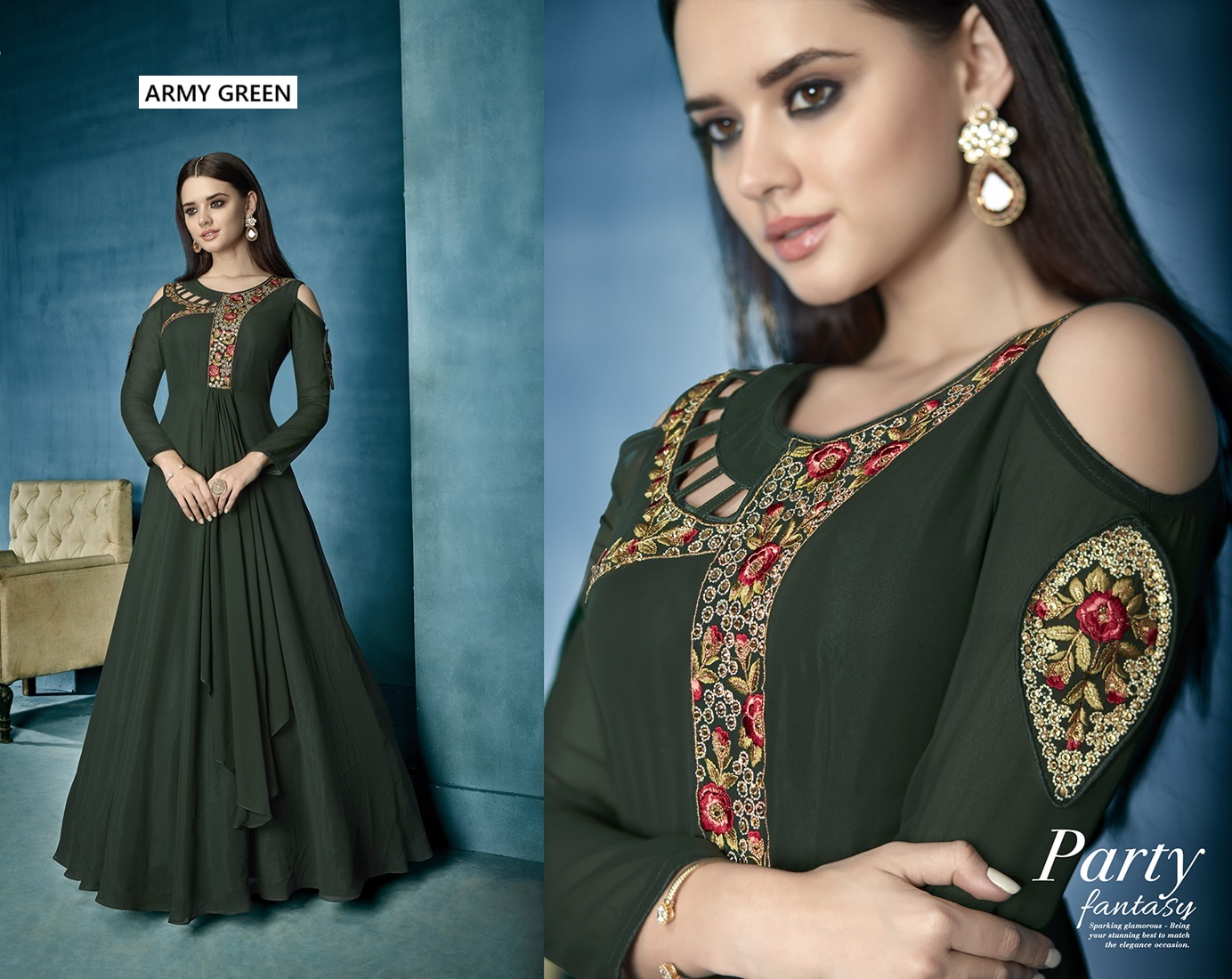 Lichi Georgette Designer Gown with Heavy Embroidery
