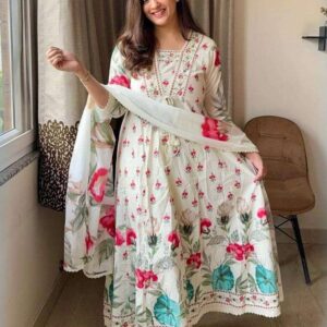 Mal Cotton Suit with Brush Paint Print & Embroidery