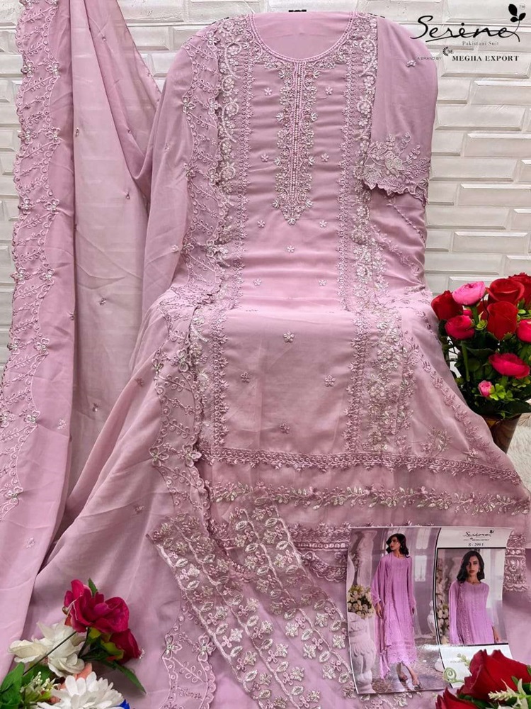 Exotic Pure Faux Georgette Embroidered Dress Material