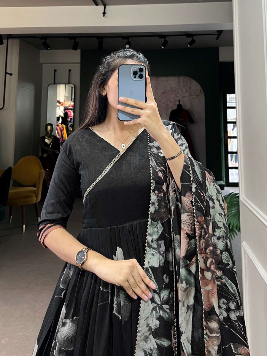 Tusser Silk Floral Printed Long Gown