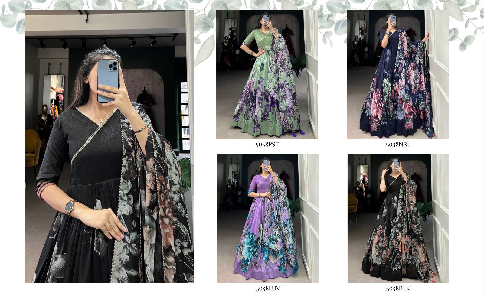 Tusser Silk Floral Printed Long Gown