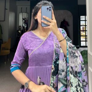 Tusser Silk Floral Printed Long Gown