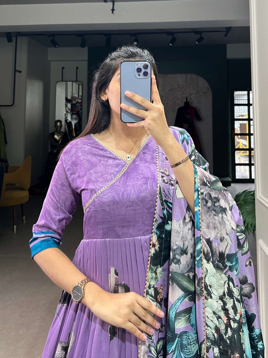 Tusser Silk Floral Printed Long Gown