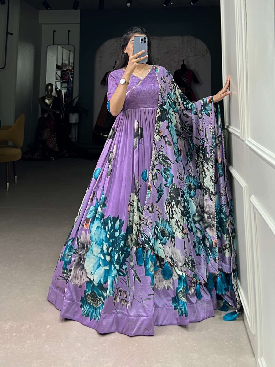 Tusser Silk Floral Printed Long Gown