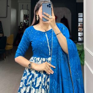 Tusser Silk Floral Printed Long Gown