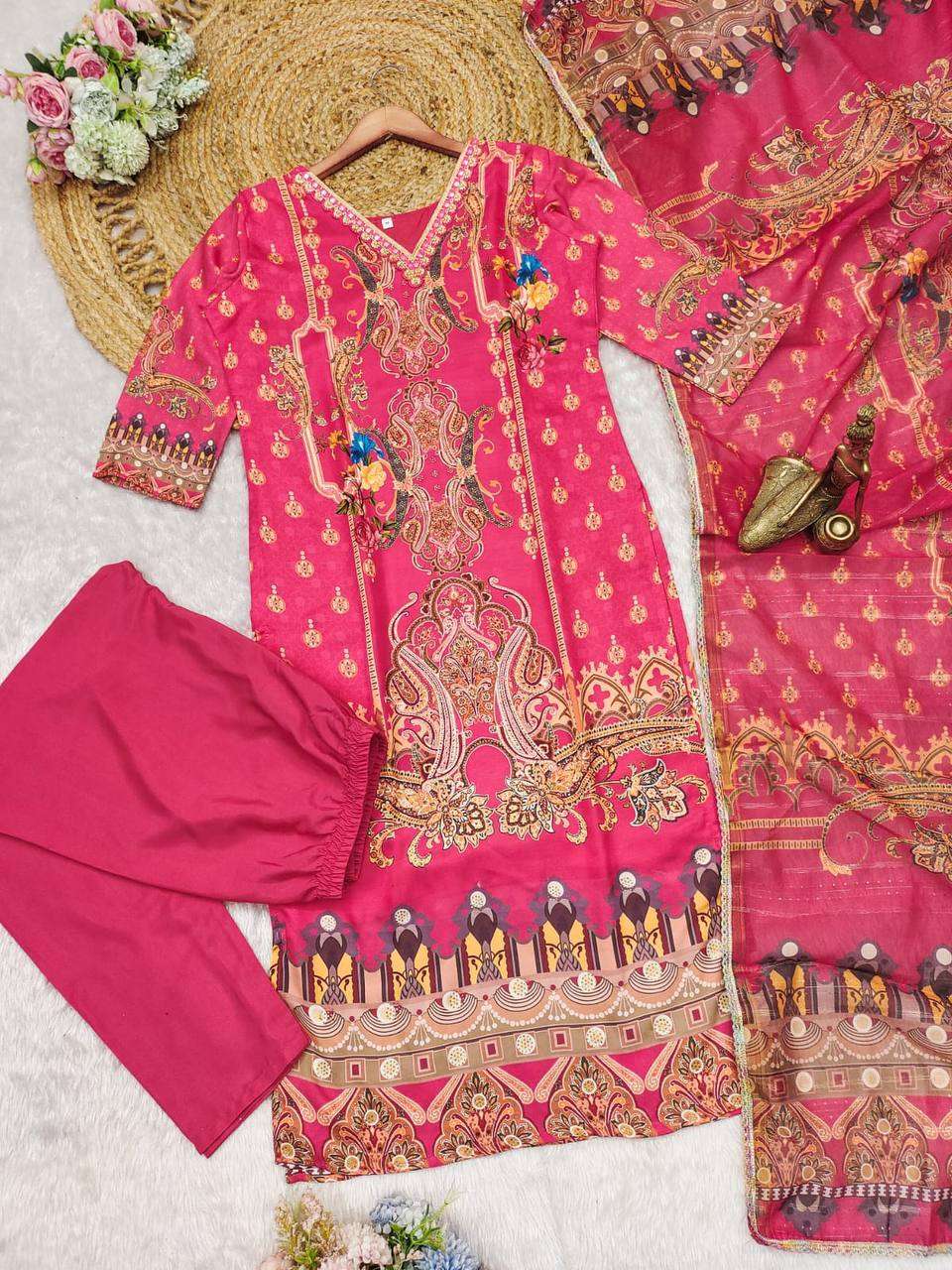 Model Satin Salwar Kameez with Embroidery Work